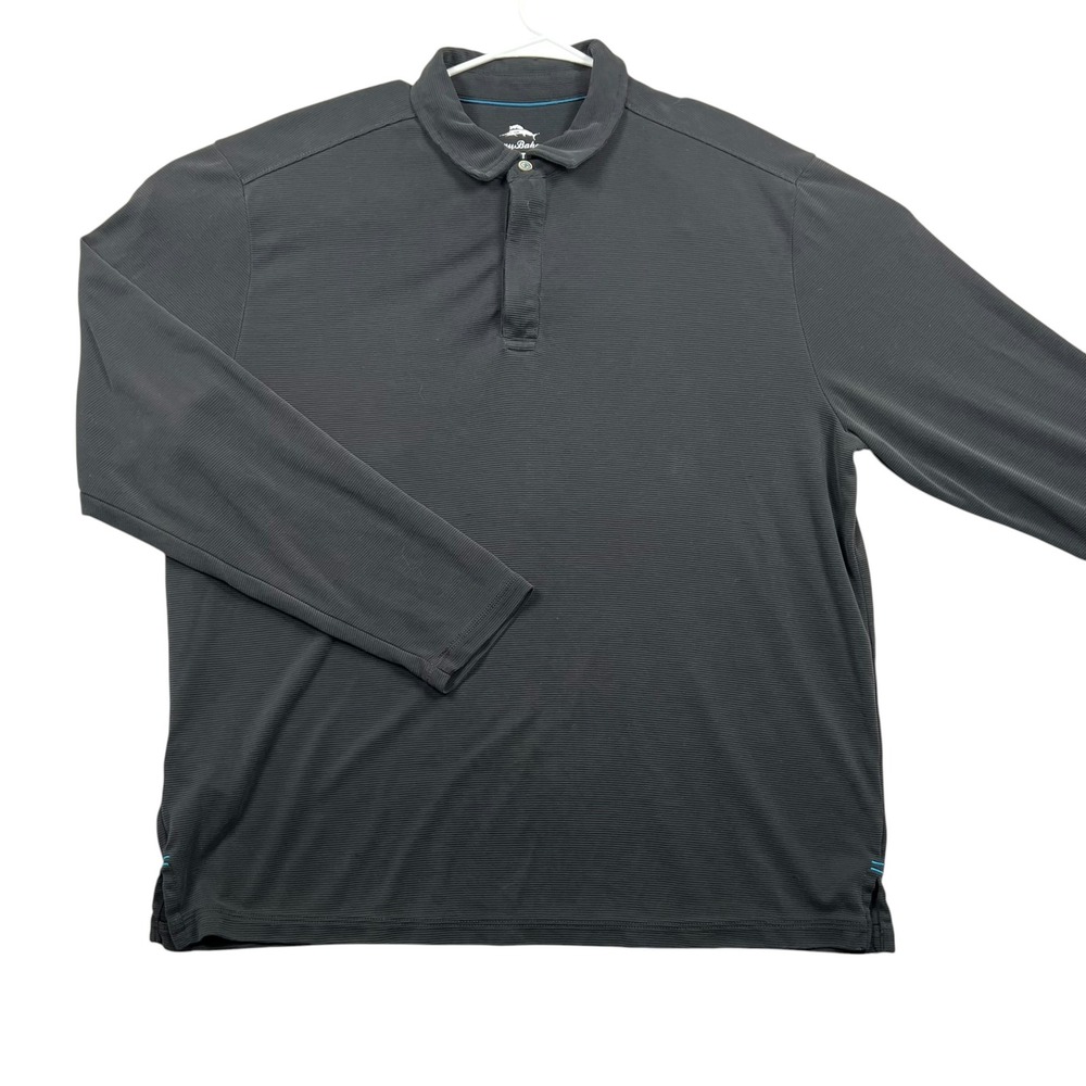 Tommy Bahama Polo Shirt Mens XL Grey Long Sleeve Quarter Zip Ribbed Textured